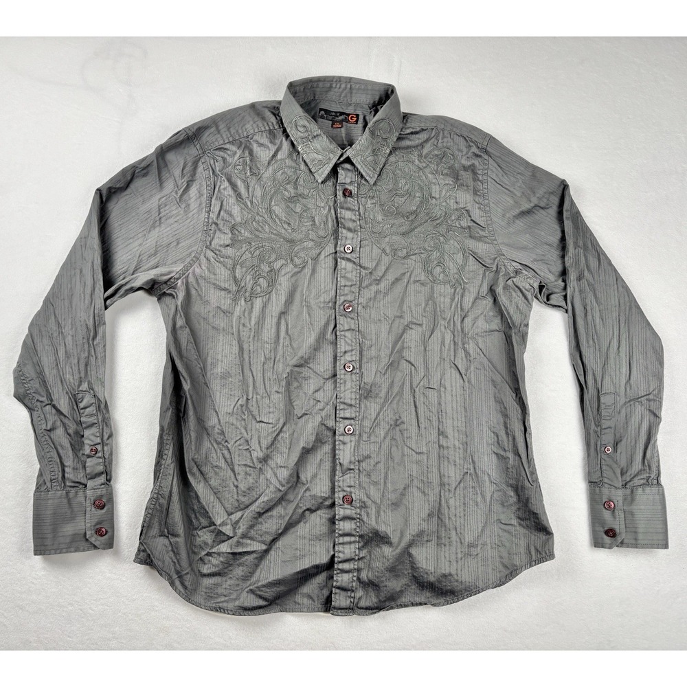Guess G by Guess Embroidered Button Up Shirt Gray XXL Y2K